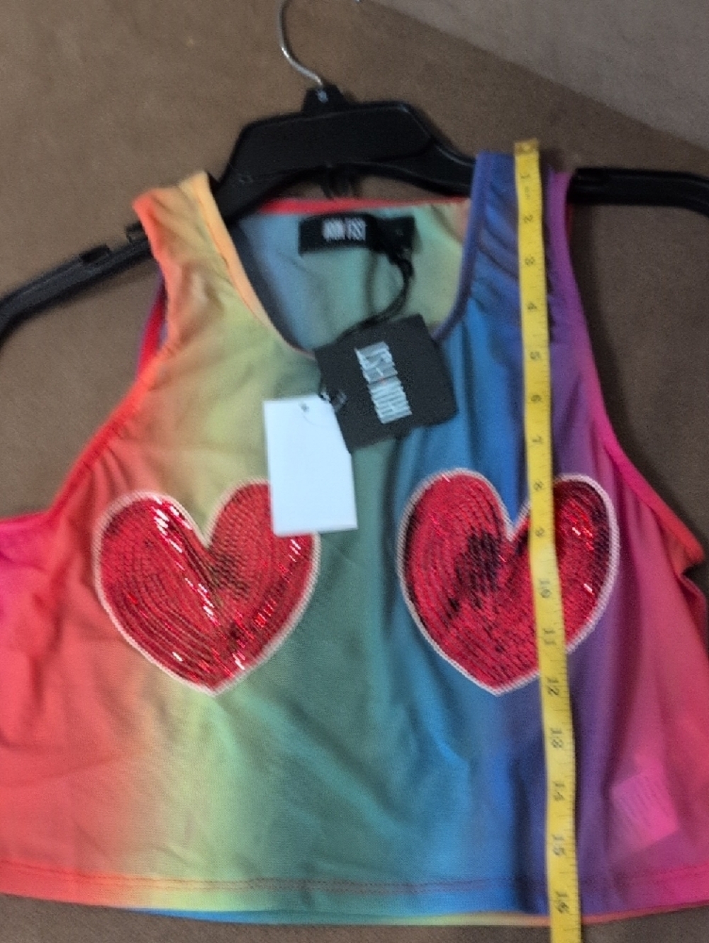 Iron Fist Rainbow Tank Top with Pink Sequin Hearts Discount Shipping ❣️ - Picture 7 of 7